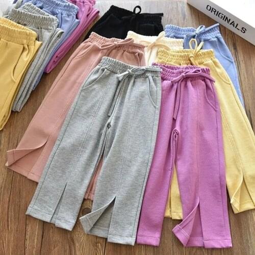 Girls Spring Autumn Wide Leg Pants 2021 Korean Style Casual Slit Leg Trousers 3-9 Years Children Pants Solid Flare Trousers
