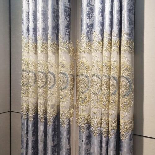 Pure Gray European Style Curtains for Living Dining Room Bedroom High-grade Thickening Velvet Curtains All Blackout Curtains
