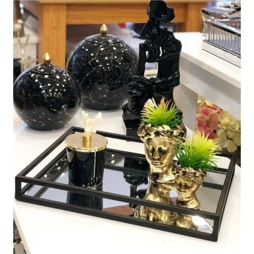 Decorative Mirrored Presentation Tray Hot Sale Glass Storage Cosmetic Tray Glass Storage Nordic Retro поднос для декора