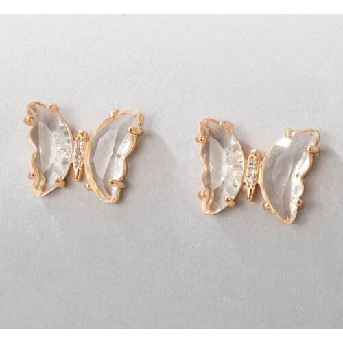 Docona Luxury Crystal Stone Butterfly Stud Earrings for Women Fashion Geometry Metal Earrings Party Jewelry Accessory серьги