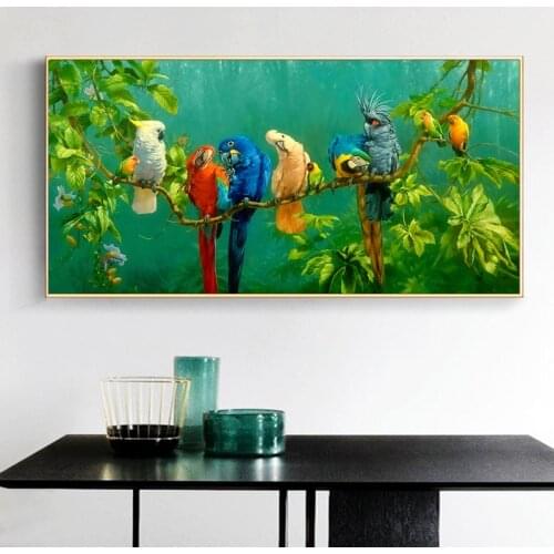 Artistic Parrot Bird on Branches Wood Landscape Oil Painting on Art Canvas Poster Print Wall Art Picture for Living Room Decor