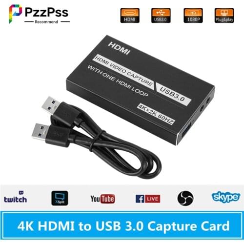 PzzPss 4K Video Capture Card Live-Streaming HDMI-compatible Audio USB-3.0 Game Capture Card Loop-Out 1080P Xbox one PS4 Switch