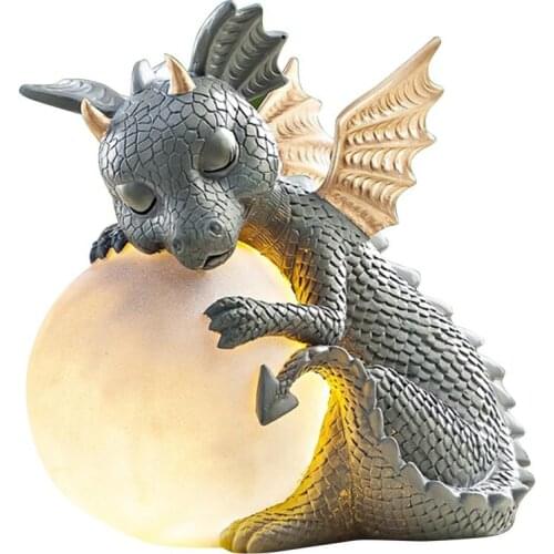 Small Dinosaur Statue Dragon Meditated Statue Garden Resin Figurines Glowing Dragon Crafts Desk Dragon Meditated Statue Model