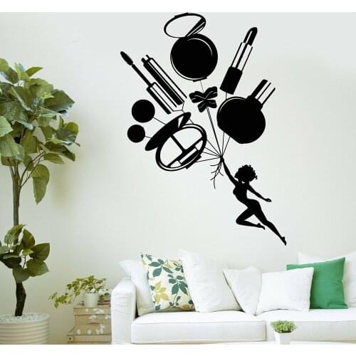 Fashion Wall Decal Beauty Salon Makeup Woman Vinyl Wall Stickers For Bedroom Cosmetics Shop Decoration Self-adhesive Art W590