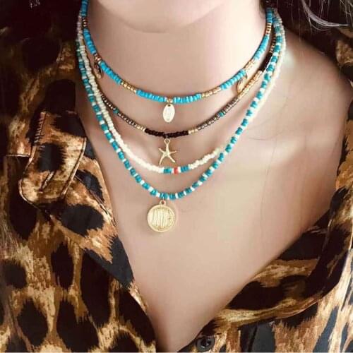 Fashionable Bohemian multi-layer rice beads with individual and versatile Handmade Beaded collarbone chain sweater chain girl
