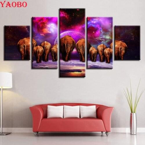 5 Pieces Elephant diamond Painting Abstract planet Scenery Full Square Diamond mosaic Modern Home Decoration No Frame paintings