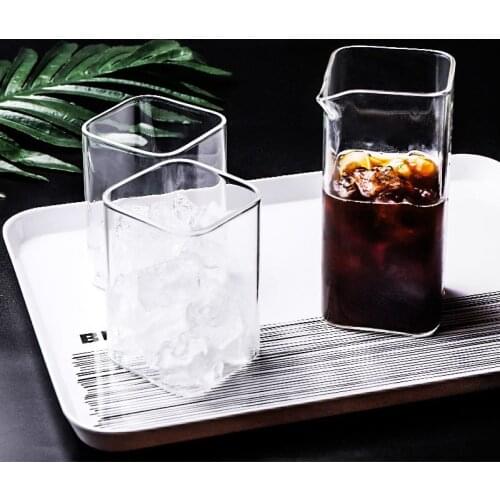 Square Coffee Sharing Cup Set Cafe Household Transparent Glass Espresso Cappuccino Latte Ice American Coffee Mugs Glass Cups