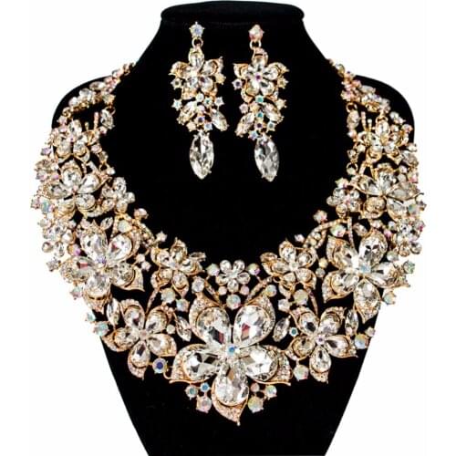 LAN PALACE african beads necklace jewelry set big austrian crystal necklace and earrings wedding necklace free shipping