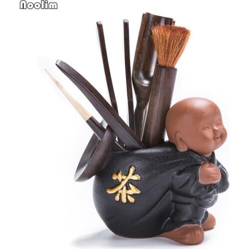 NOOLIM Creative Clip Needle with Ceramic Storage Cans Tea Scoop Strainers Six Gentleman Teaware Teahouse Utensils