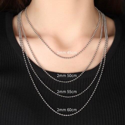 Pure Silver 925 Necklaces For Women Man 16/18/20/22/24 inch 2mm Ball Bead Chain Necklace Collier Femme Choker Fashion Jewelry