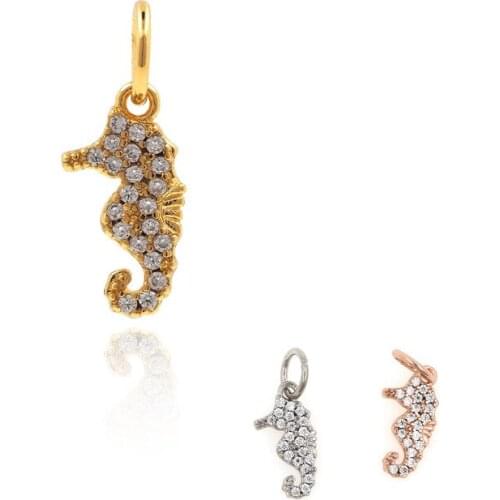 Seahorse Pendant, CZ Micropavé Animal Necklace, Crystal Rhinestone Bracelet, DIY Jewelry Accessories, 14.7x5.4x1.2mm