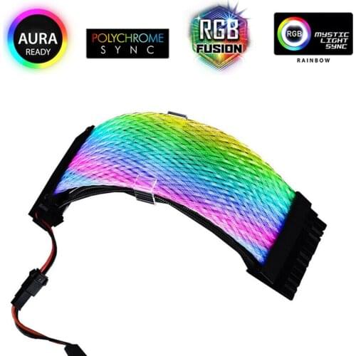 PC Case Double Layer Power Extension Cable AURA 24 Pin Connector Sync Net Type Accessory Cord Computer RGB Light Addressable