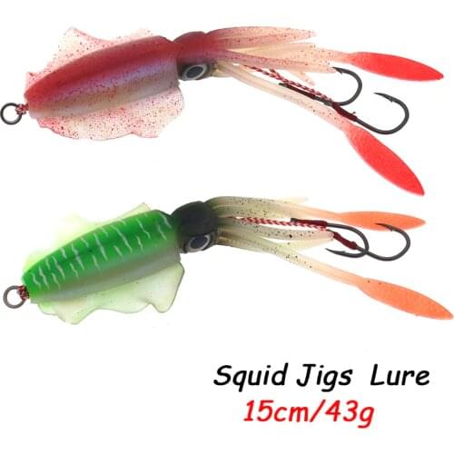 43g/15cm Glow Squid Fishing Lure Luminous/UV Squid Jig Deep Sea Fishing Lures Octopus Calamar Trolling Wobbler Bait
