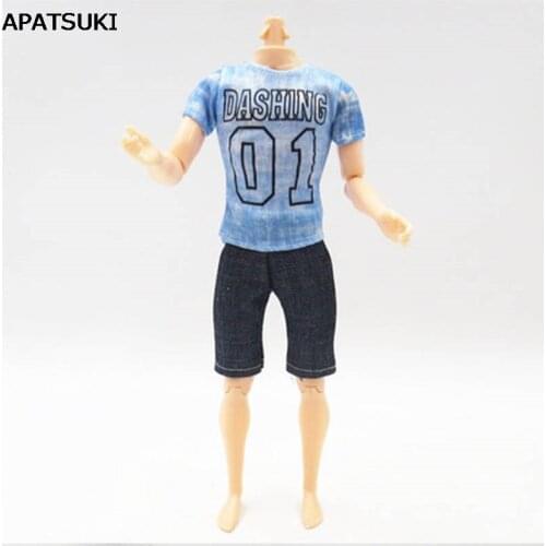 Casual Wear Blue Print Shirt & Trousers Shorts For Ken Doll Outfit Short Pants Clothes For Barbie Ken Male 1/6 Doll Accessories