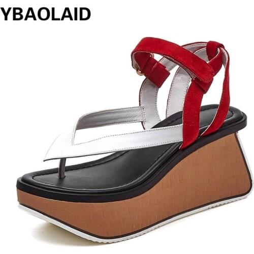 Summer New Style Herringbone Wedges Platform Sandals Fashion Waterproof Platform Clip Feet Velcro Color Matching Casual Sandals