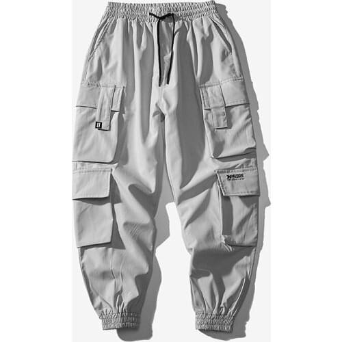 Grey Tactical Pants Plus Size Men Black Embroidery Joggers Pants 2021 Man Streetwear Cargo Pants Male Pocket Sweatpants