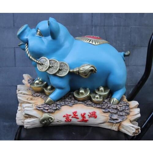 10.6 inches pure brass Chinese Zodiac auspicious Feng shui Wealth Animal Pig hog statue Bronze Decoration Home Gift Statue