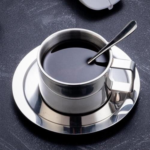 Stainless Steel Double Heat-resistant Layer Design Insulated Mug with Dish Spoon Coffee Cup Set