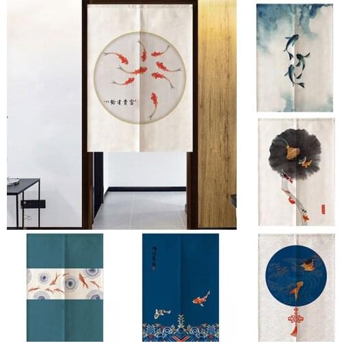 Koi Cloth Curtain Carp Bedroom Partition Curtain Half Panel Balckout Curtain Home Decoration