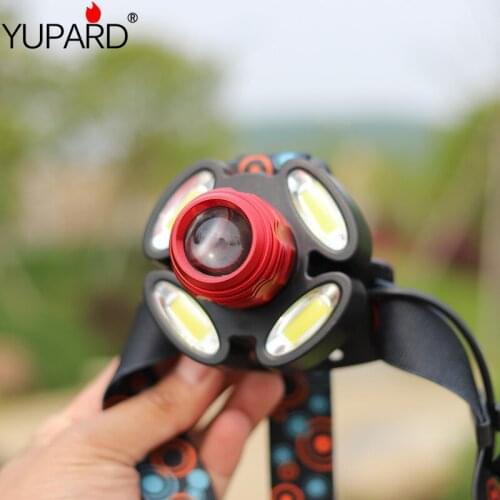 YUPARD Outdoor camping Portable T6+4*COB LED Headlamp USB charging Fishing headlights flashlight 18650 battery