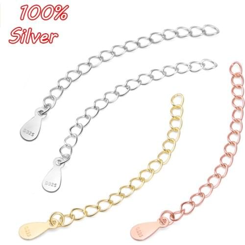 2pcs 925 Sterling Silver 50mm Extended Extension Tail Chain Clasps Connector For DIY Jewelry Making Findings Bracelet Necklace