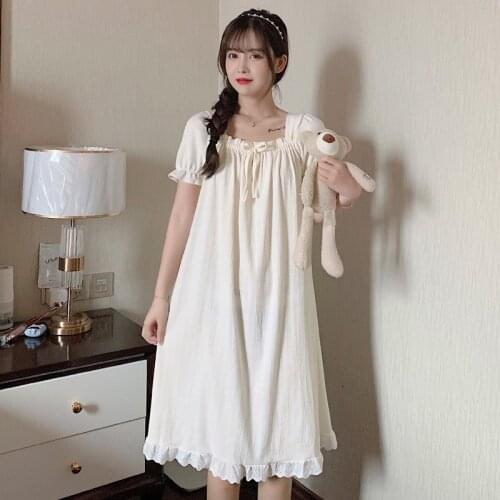 Pink Girls Sweet Vintage Nightgowns Cotton Lolita Womens Long Gown Lace Sleepwear Sexy Japanese Negligee Sleepshirts Nightdress