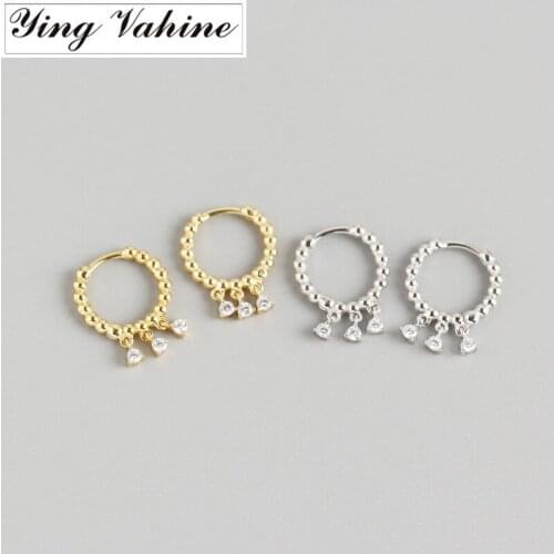 Ying Vahine New 100% 925 Sterling Silver Small Beads Circle with Zircons Pendant Stud Earrings for Women