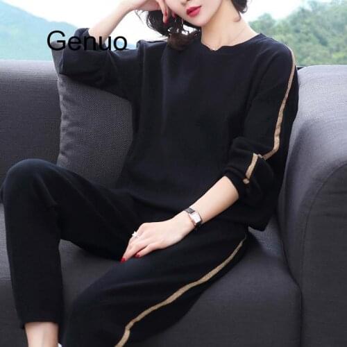 Womens Spring Autumn New Loose Pure Color Tracksuit Simple Casual Sportswear Style Age Reducing Two Piece Set Plus Size M-5xl