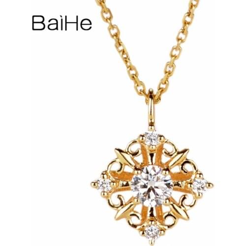 BAIHE Solid 18K Yellow Gold 0.15ct H/SI Natural Diamond Women Trendy Fine Jewelry Elegant gift Beautiful diamond Necklaces