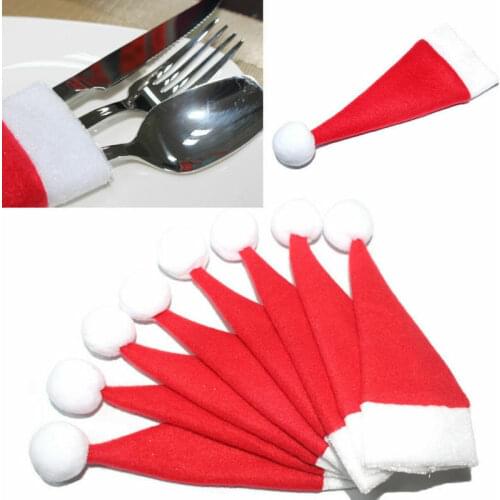 10pcs/lot Christmas Silverware Holder Mini Xmas Santa Claus Decorative santa hats forks bag tableware Cover knife Storage Tool