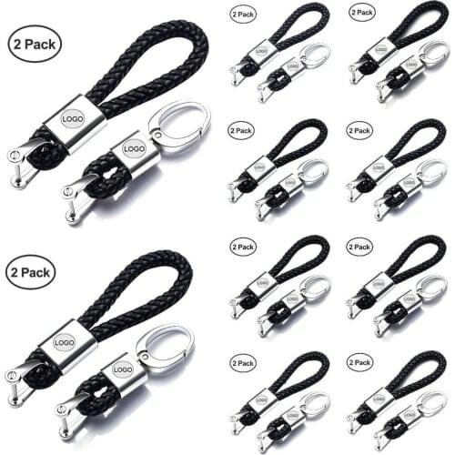 2Pack Genuine Leather Car Logo Keychain For Your Love Car Key Chain Keyring With Logo Hand-knitted Car Keychain