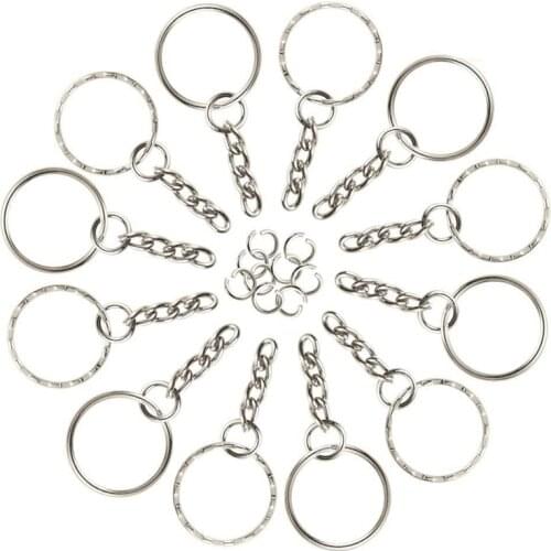 200 Pieces Keyring Blanks Split Key Rings with Link Chain and Open Jump Rings for Keys Crafts DIY Promotion