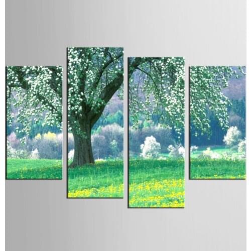 4 Panels Framed Rural green Painting Canvas Wall Art Picture Home Decoration Living Room Canvas Print Modern Painting/synj-530