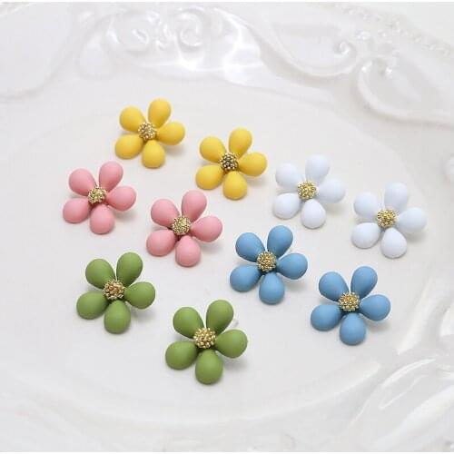 6pcs Spring and summer Sweet flower stud earrings for women alloy spray paint fairy style diy jewelry accessories materials