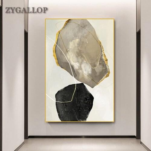 Abstract Stone Canvas Painting Modern Wall Art Picture Yellow And Black Blocks Wall Poster Unique Living Room Decoration Cuadros