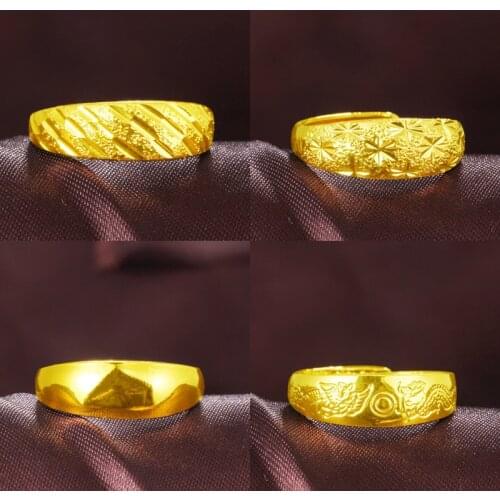 24K Yellow Gold Plated Glossy Jewelry Ring For Women Men Lover Gold Gypsophila Dragon Couple Ring Wedding Birthday Fine Jewelry