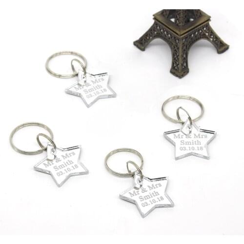 10 Pcs Personalized Laser Engraved Gold Silver Star Keychain Birthday Party Favors Customized Baby Shwer Gifts Souvenirs Keyring