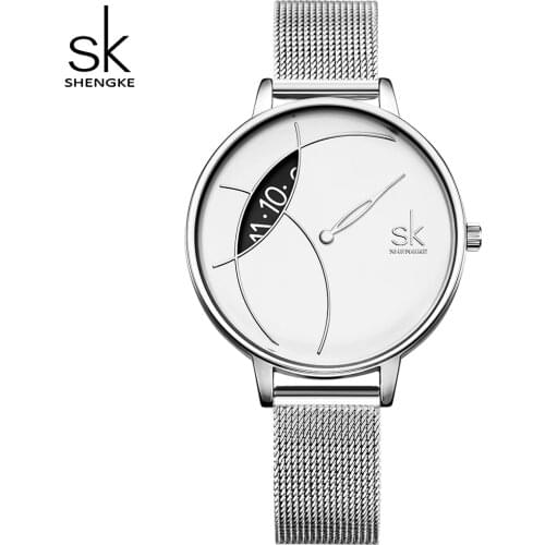 SK Sliver Super Slim Mesh Stainless Steel Watches Women Shengke Top Brand Luxury Casual Clock Ladies WristWatch Relogio Feminino