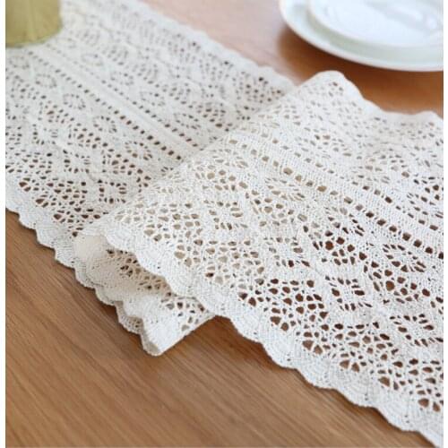 European Style Retro Palace White Lace Hook Flower Hollow Cotton Tassel Lace Placemat Table Side Cabinet Kitchen Table Runners