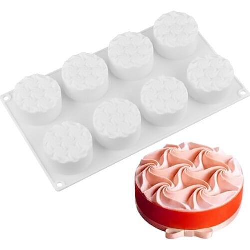 Food Grade Silicone Mousse Flowers Pattern Molds Creative 8-Cavity Swirl Flower Cake Baking Mold Chocolate Mold Kitchen Tools