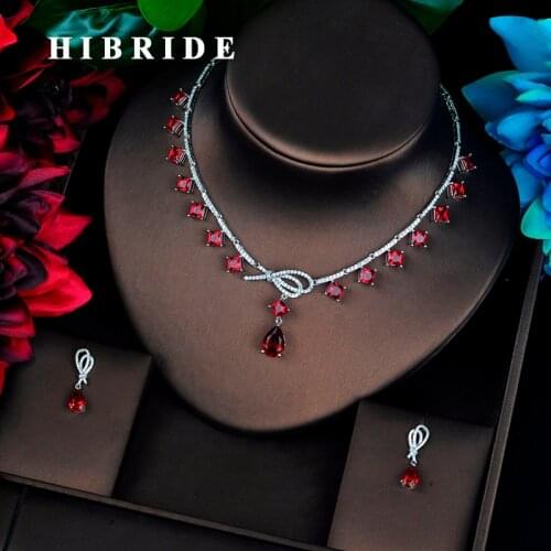 HIBRIDE Luxury Colorful Full Cubic Zircon Women Jewelry Set Dubai Earring Necklace Set Jewelry Accessories N-686