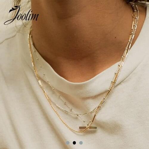 Joolim Gold Finish Beads Cylinder Stainless Steel Necklace