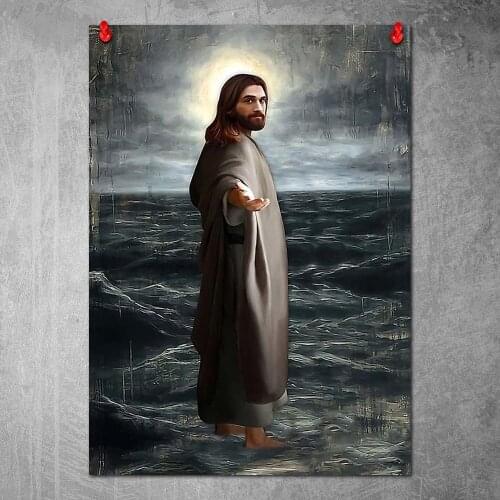 Classical Canvas Poster Jesus Standing By Sea Wall Art Painting Posters and Prints Nordic Wall Pictures for Home Decor No Frame