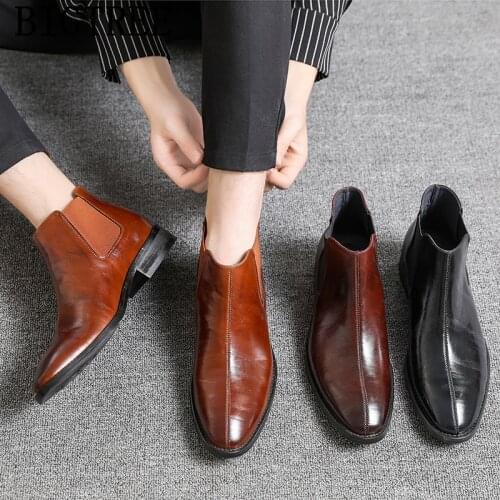 Leather Boots Men Ankle Boots Men Snow Boots Mens Winter Footwear Formal Shoes Men Botas Chelsea Hombre Erkek Bot Ayakkabi 2020
