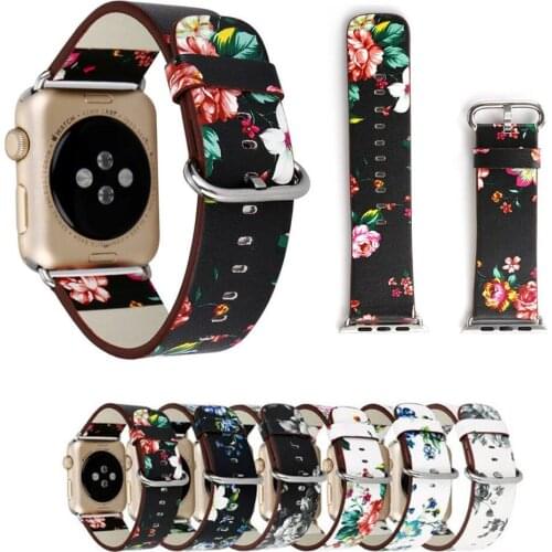 Premium Floral Leather Strap Wristbands Replacement Watch Band For Apple Watch Series 2/1 38MM 42MM