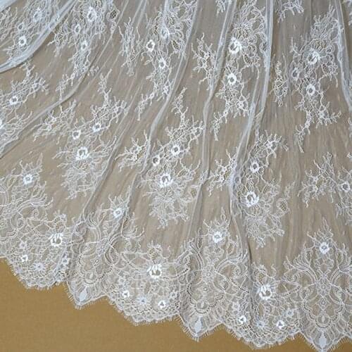 Wide 1.5 meters length 3 meters eyelash lace african lace fabrics for wedding dresses