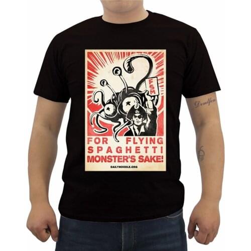 Summer Mens Print T Shirt Round Collar Men T-shirts FSM Flying Spaghetti Monster CCCP Funny Tees Tops Streetwear