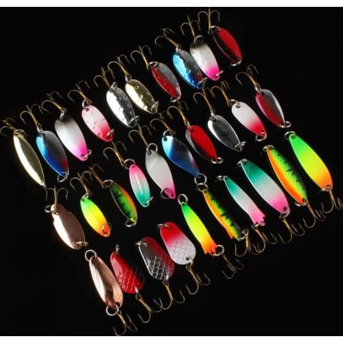30pcs/lot Metal Spinner Fishing Bait Spoon Fishing Lure Silver Gold Colorful Catfish Bass Lures