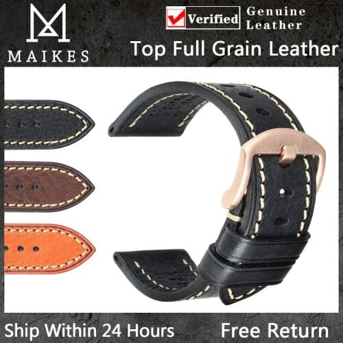 MAIKES Cow Leather Watchband Mens Vintage Italian Cowhide Watch Band 20mm 22mm For Amazfit GTR 2e Accessories Watch Strap