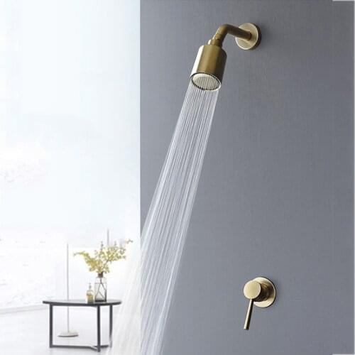 Bathroom Shower Faucet Set Brush Gold Brass Wall Mounted Bathtub Faucet Hot and Cold Mixer Brass Support Shower Head In-Wall Tap